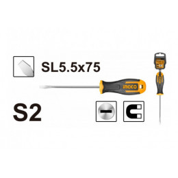Oтвëртка плоская SL5.5x75 мм INGCO HS685075 INDUSTRIAL