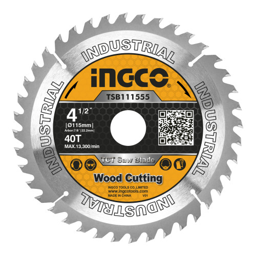Диск пильный по дереву TCT 115х22 мм 40Т INGCO TSB111555 INDUSTRIAL