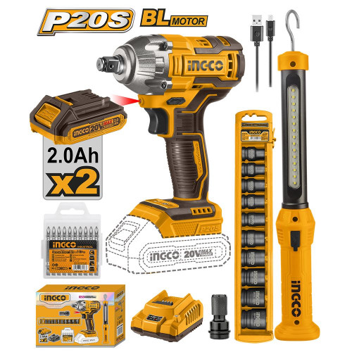 Набор аккумуляторного инструмента 20 В INGCO COSLI23011 (300Нм+головки, лампа)