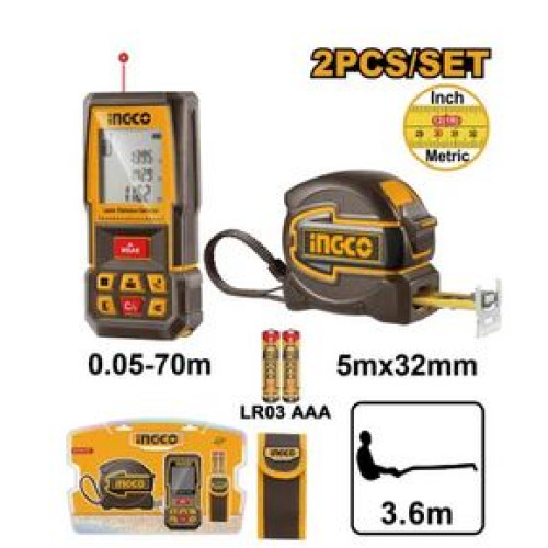 Лазерный дальномер 70 м и рулетка 5м х 32 мм INGCO HLDD241201 INDUSTRIAL
