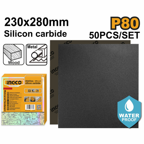 Бумага наждачная водостойкая P80 230x280мм, 50шт. INGCO AKHS008016 INDUSTRIAL