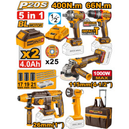 Набор аккумуляторного инструмента 5шт. Li-Ion 20 В INGCO CKLI2059 INDUSTRIAL