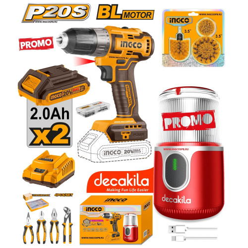 Набор шуруповерт BL 20В 50Нм и кофемолка 90В INGCO COSLI23064 INDUSTRIAL