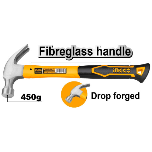 Молоток-гвоздодер 450 гр. INGCO HCHS8016