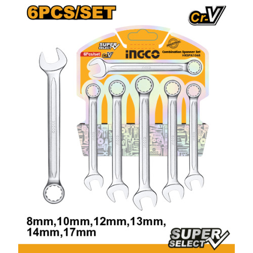 Набор комбинированных ключей 8-17мм 6 пред. INGCO HKSPA1068 INDUSTRIAL