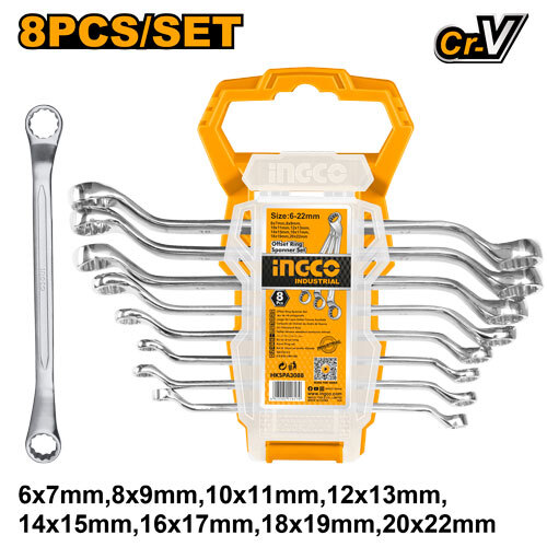 Набор накидных изогнутых ключей 6-22 мм 8 пред. INGCO HKSPA3088 INDUSTRIAL