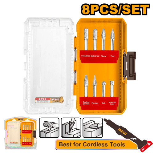 Набор бор-фрез из карбида вольфрама 8шт INGCO AKDL10801 INDUSTRIAL