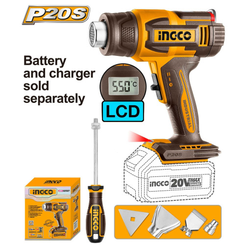 Фен аккумуляторный 20В ЖК-дисплей без АКБ и ЗУ INGCO HGLI2003 INDUSTRIAL