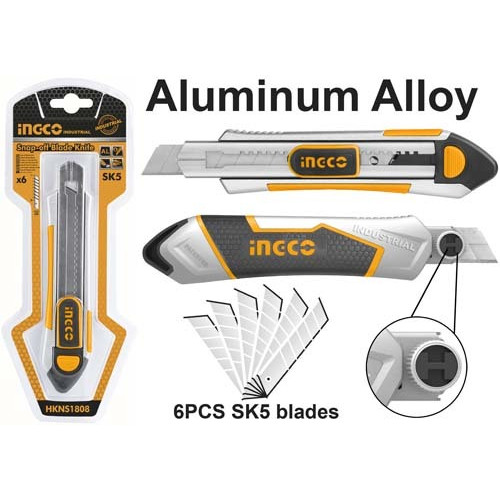 Нож канцелярский с фиксатором 18х185 мм INGCO HKNS1808 INDUSTRIAL