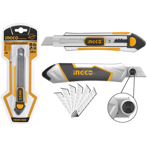 Нож канцелярский с фиксатором 18х185 мм INGCO HKNS1808 INDUSTRIAL