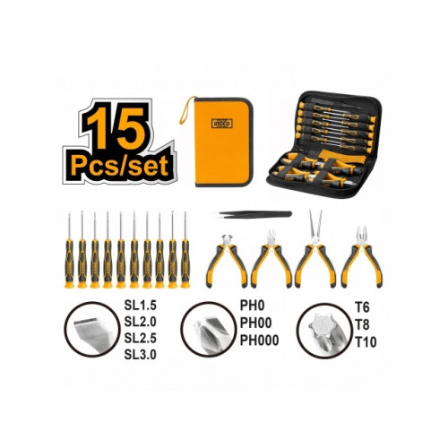 Набор мини плоскогубцев и отверток 15 пред. INGCO HKTTS0151