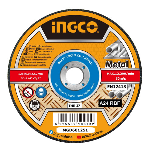 Круг зачистной по металлу 27 125х6.0х22 A 24 RBF INGCO MGD601251