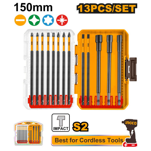 Набор ударных бит удлинённых IMPACT 13шт. S2 SUPER INGCO AKDL01306 INDUSTRIAL