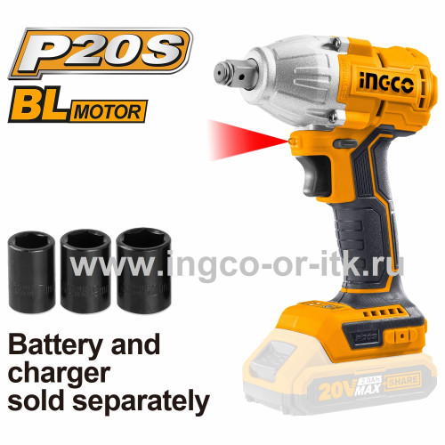 Аккумуляторный бесщеточный ударный гайковерт 20В 1/2 INGCO CIWLI20020 INDUSTRIAL