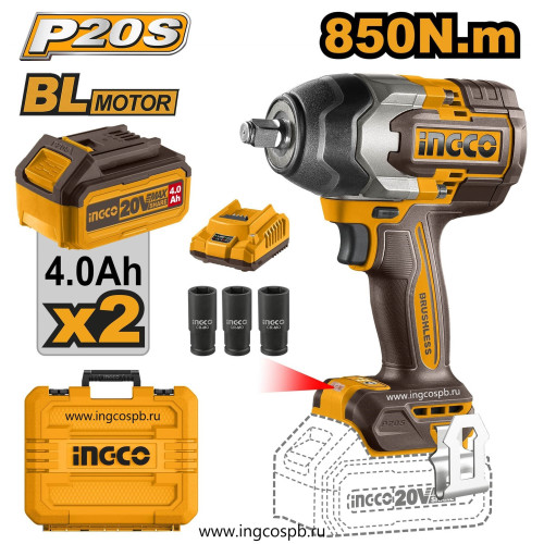 Аккумуляторный ударный гайковерт BL 20В 850Hm 1/2 SUPER INGCO CIWLI2085 INDUSTRIAL