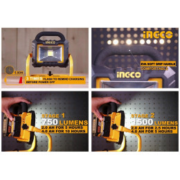 Аккумуляторный фонарь-прожектор 20В Li-Ion INGCO CWLI2002