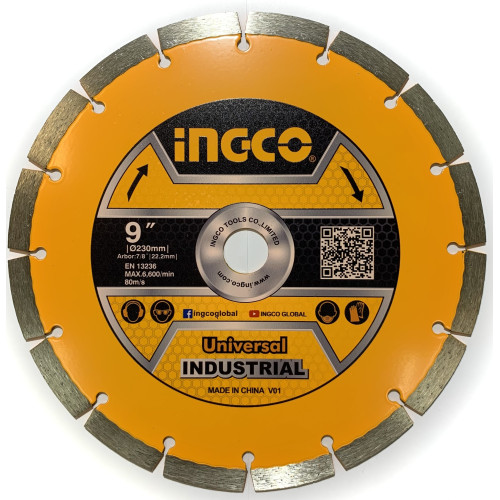 Диск алмазный сегментный 230х10х2,2х22мм INGCO DMD012301 INDUSTRIAL