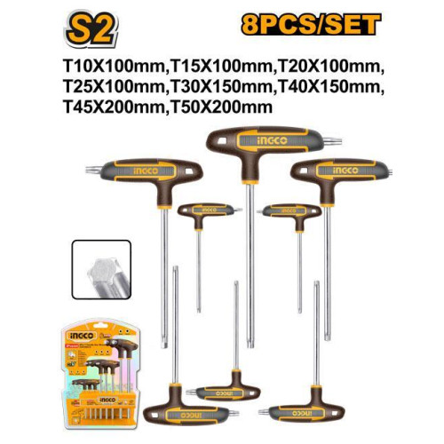 Набор Т-образных шестигранных ключей TORX Т10-Т50 S2 8шт. INGCO HHKT80838 INDUSTRIAL