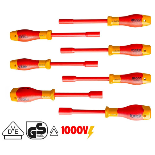 Набор изолированных торцовых отверток 7шт. 6-12мм INGCO INDUSTRIAL HKISD0701