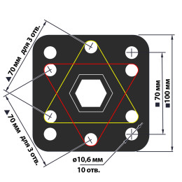Вал (ступица) почвенной фрезы VELLES Hex23x335 мм, 3 площадки