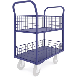 Тележка четырёхколёсная двухъярусная ТЯ (515х1030х974) ц/св с отогнутыми ручками, 1 полка, сетчатые борта, без колес