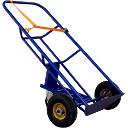 Тележка для перевозки металлических бочек с фиксацией ремнем КБ 2 колёса пневмо d250 + d160 опорное