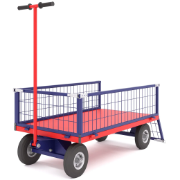 Тележка платформенная четырёхколёсная, усиленная, с поворотной осью ТПОБ 2 С (600х900х300) колёса большегрузные чугунный обод d 250 мм