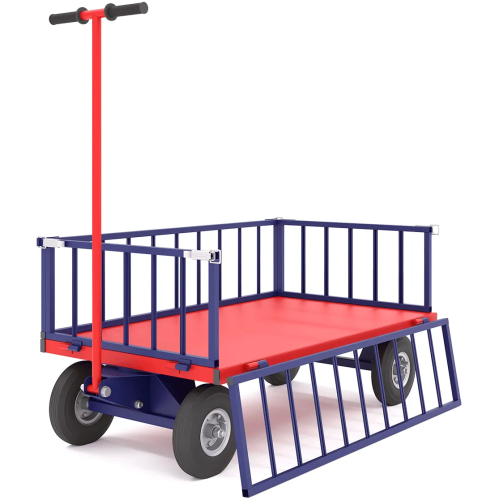 Тележка платформенная четырёхколёсная, усиленная, с поворотной осью ТПОБ 7 Т(800х1400х300) колёса пневматические d250мм