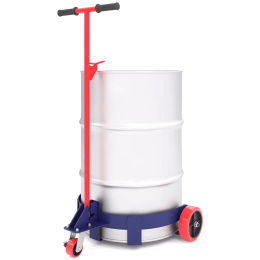 Тележка для перевозки металлических бочек КБ 3 с комплектом колёс (d200 осевое - 2 шт. + d100 поворотное с тормозом - 1 шт.)