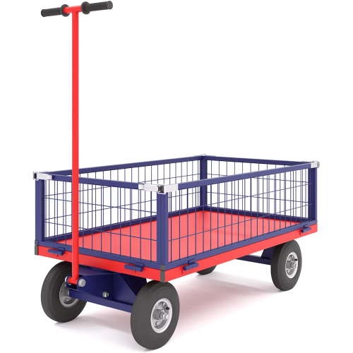 Тележка платформенная четырёхколёсная, усиленная, с поворотной осью ТПОБ 2 С (600х900х300) колёса большегрузные чугунный обод d 250 мм